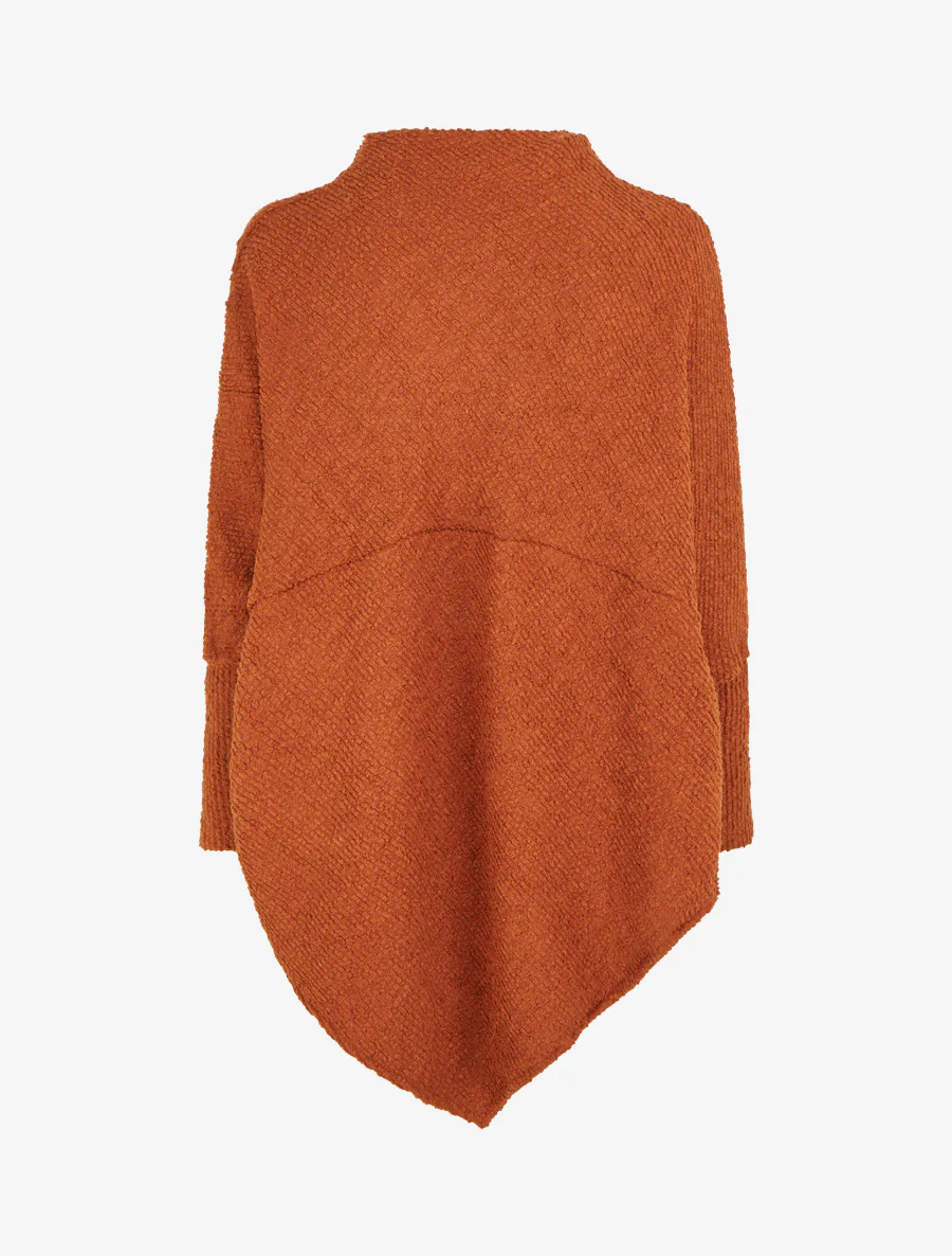 Effen gestructureerde poncho met lange mouwen - Terracotta - Image 2