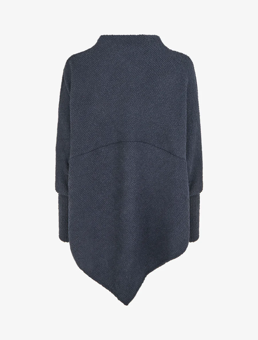 Effen gestructureerde poncho met lange mouwen - Marine - Image 2