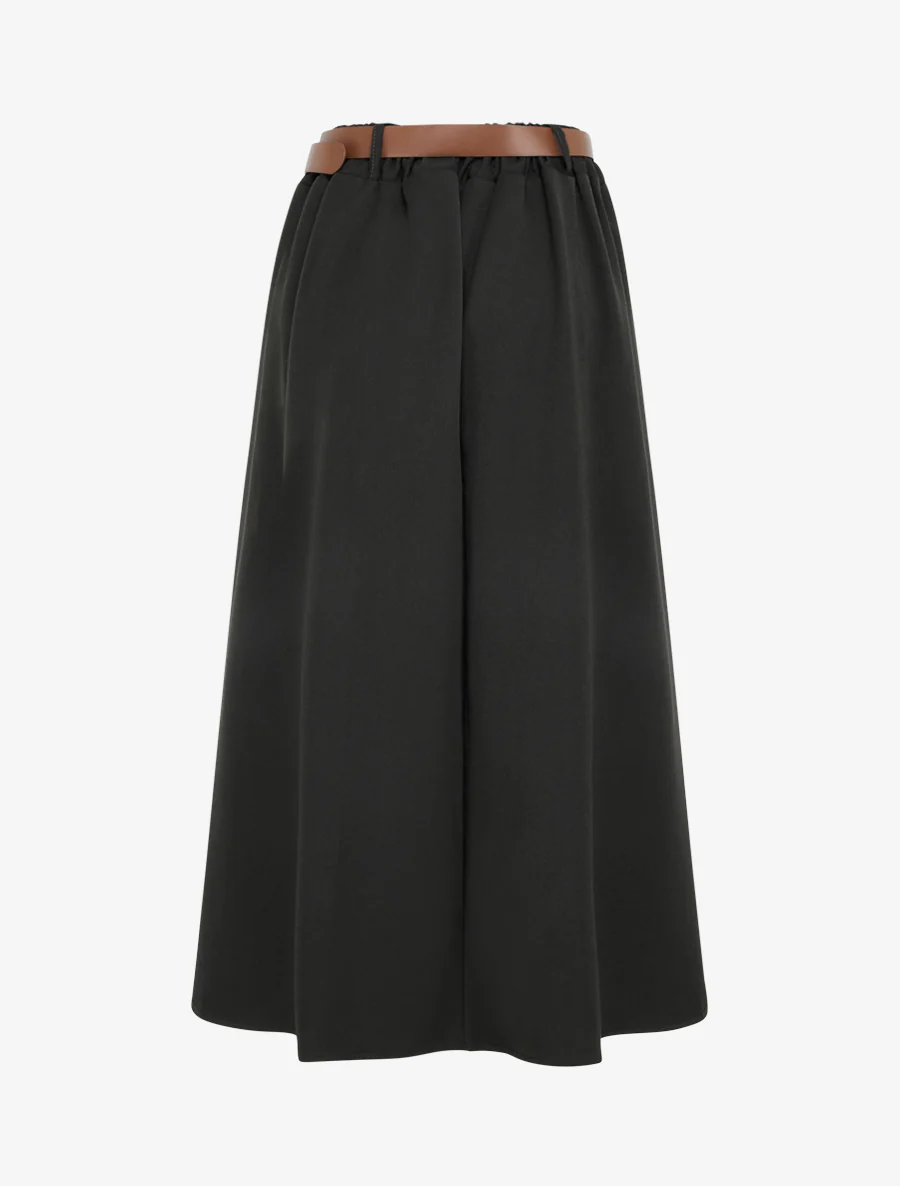 Effen half lange rok met ceintuur - Zwart - Image 2