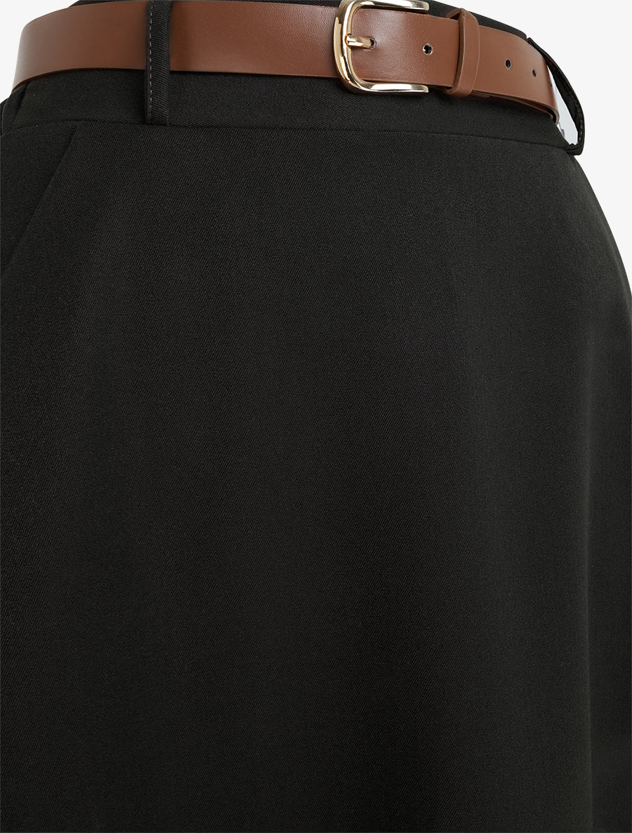 Effen half lange rok met ceintuur - Zwart - Image 3