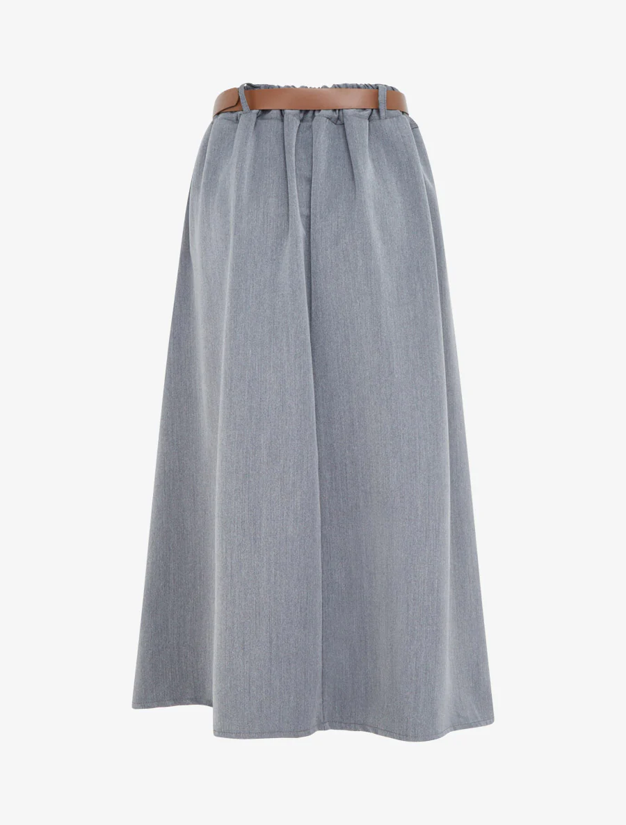 Effen half lange rok met ceintuur - Grijs - Image 2