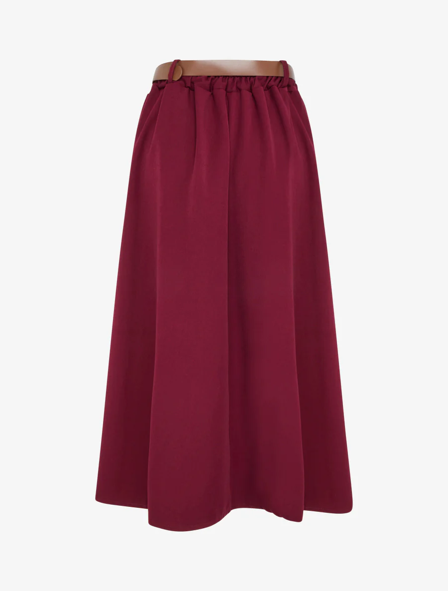 Effen half lange rok met ceintuur - Wijnrood - Image 2