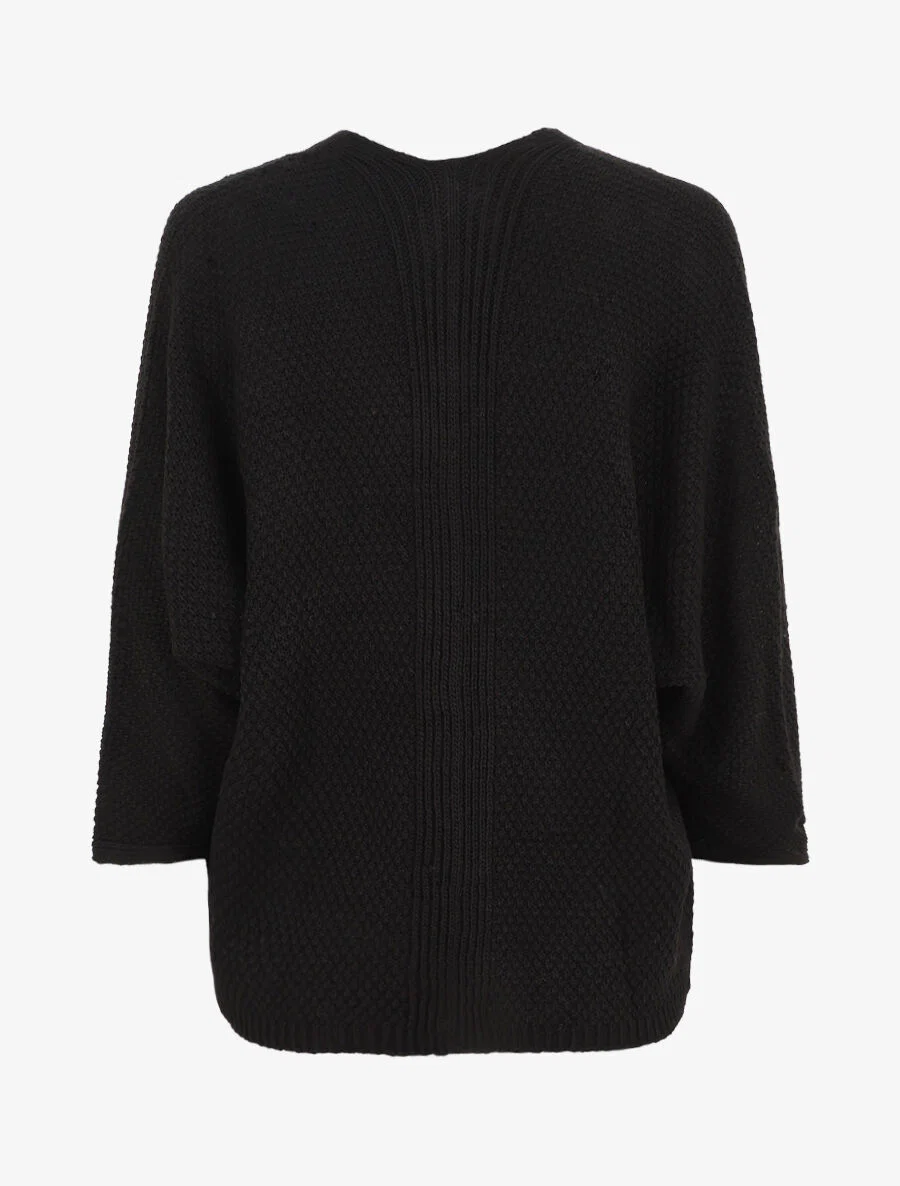 Effen halflang open vest - Zwart - Image 2