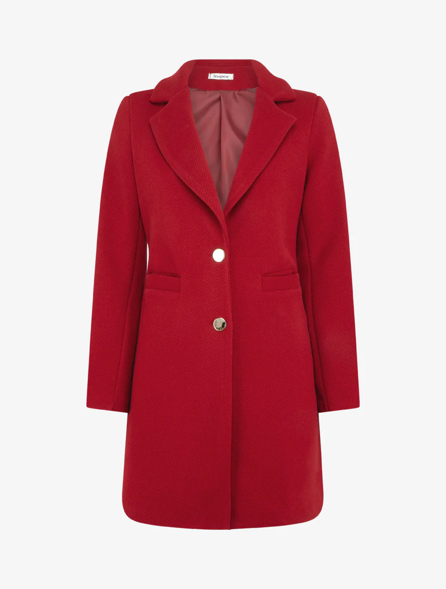 Effen jas met knoopsluiting en inkeping kraag - Rood