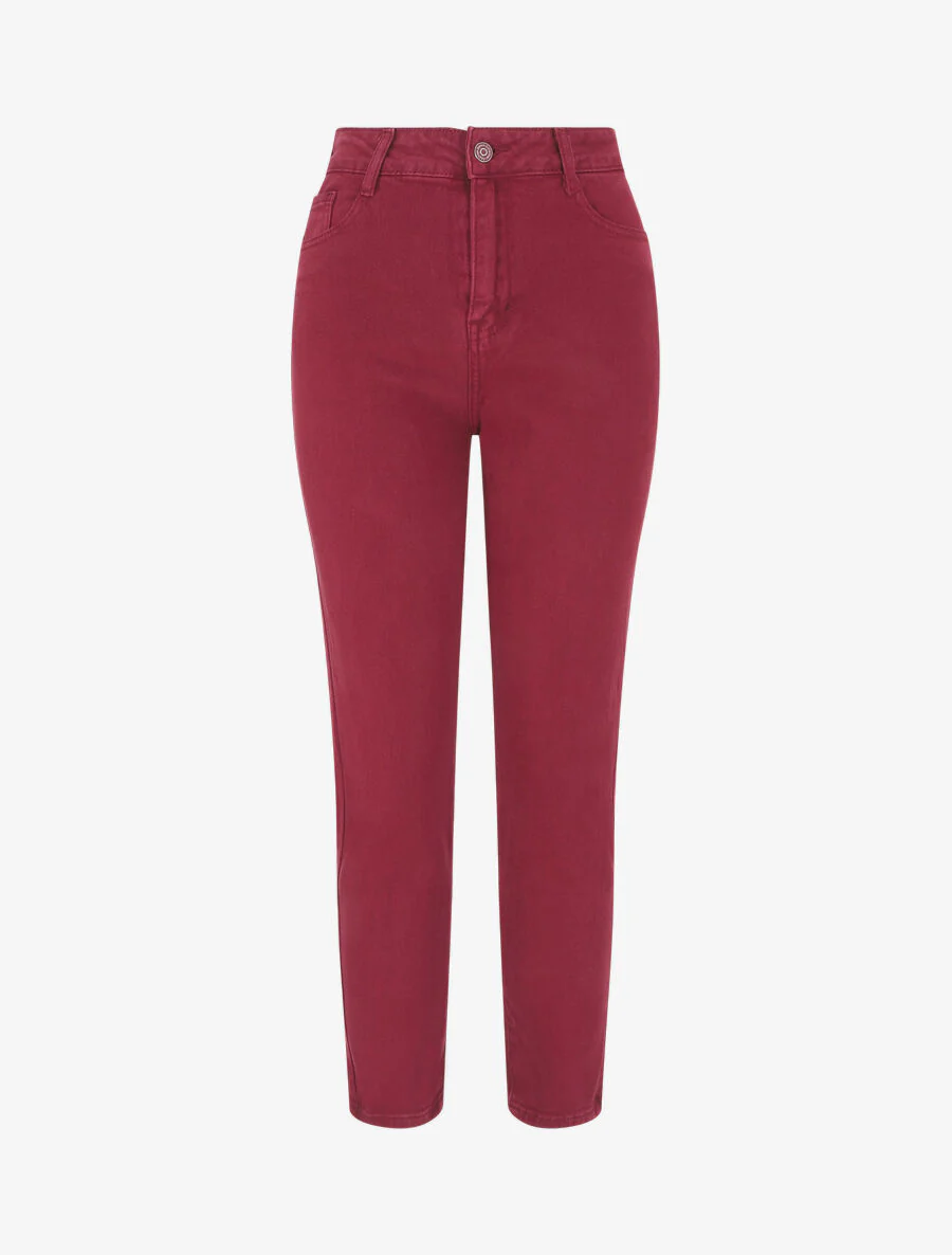 Effen jeans met hoge taille - bordeaux