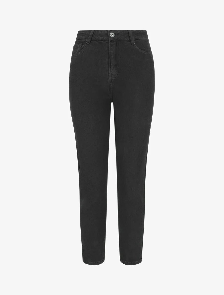 Effen jeans met hoge taille - Zwart