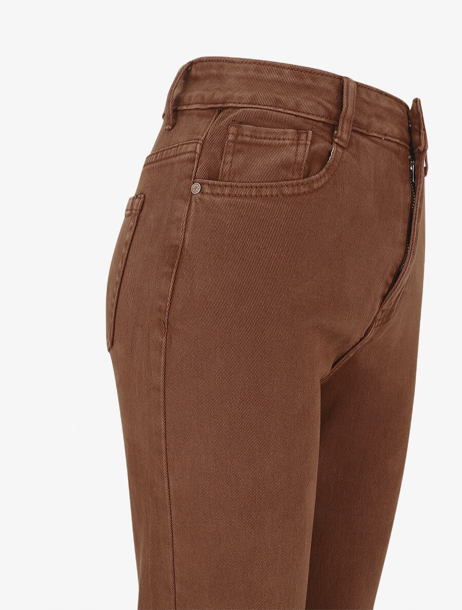 Effen jeans met hoge taille - Bruin - Image 3