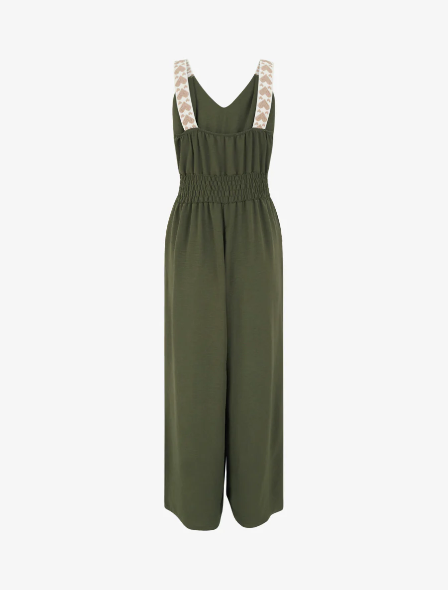 Effen jumpsuit met bandjes en hartjesmotief - Kaki - Image 2