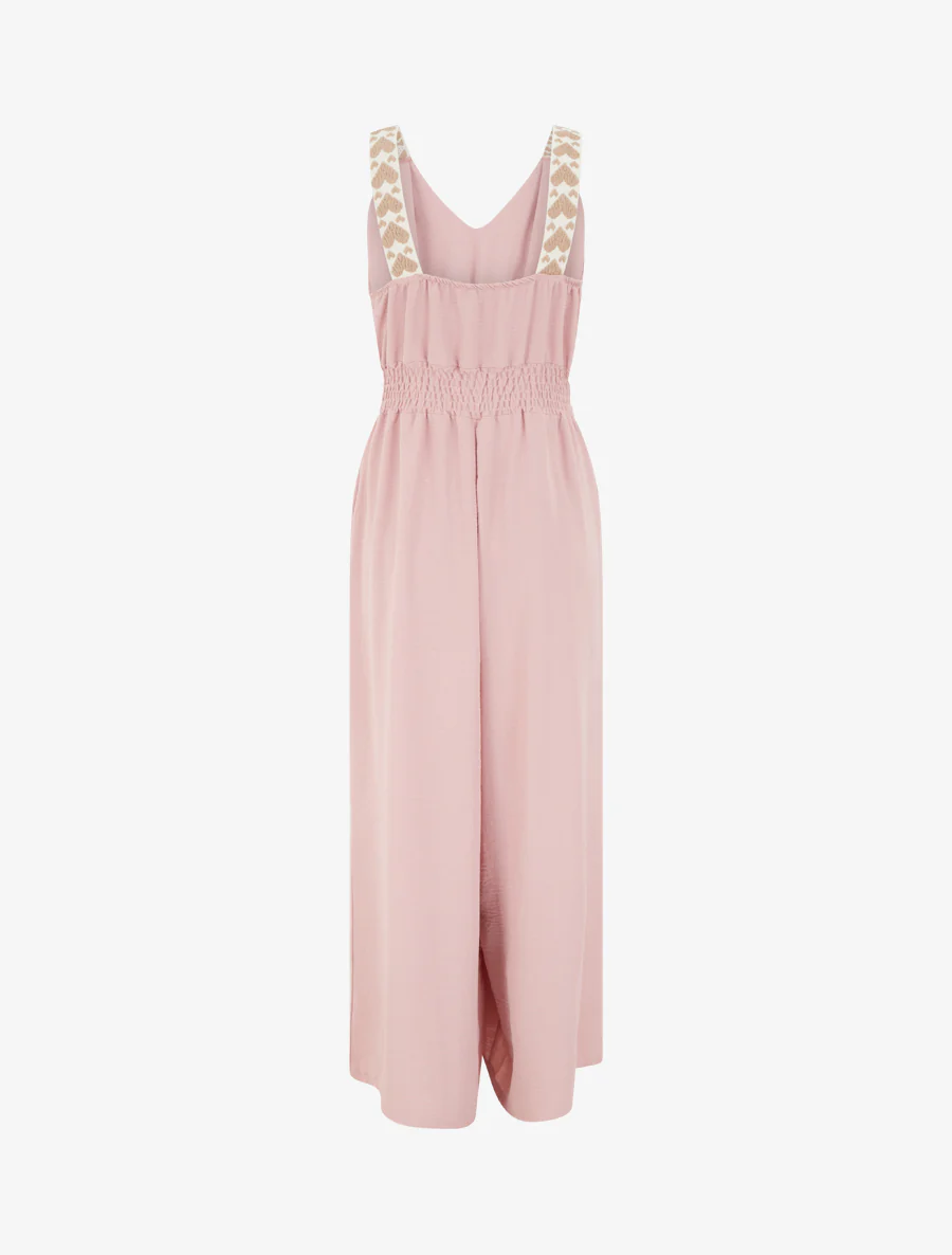 Effen jumpsuit met bandjes en hartjesmotief - Oudroze - Image 2