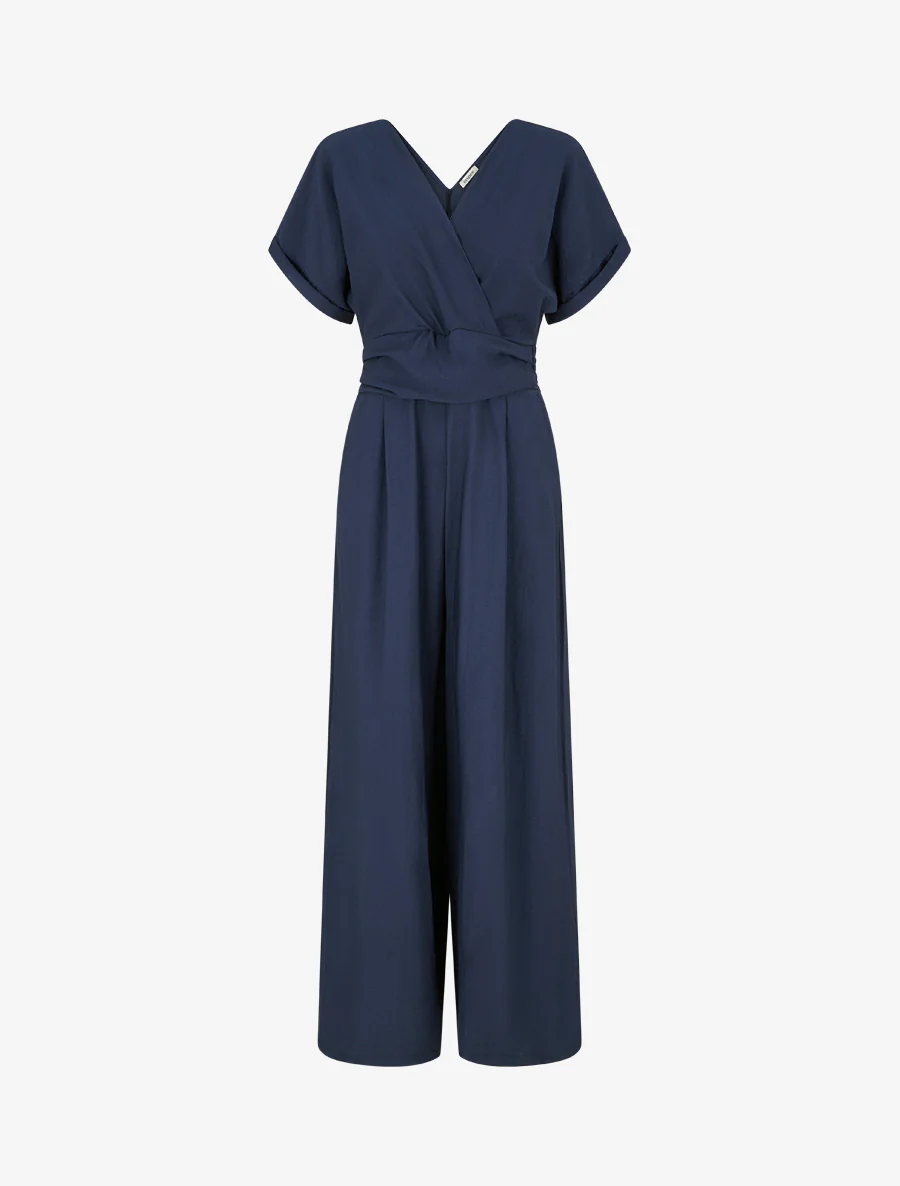 Effen jumpsuit met korte mouwen - Marine