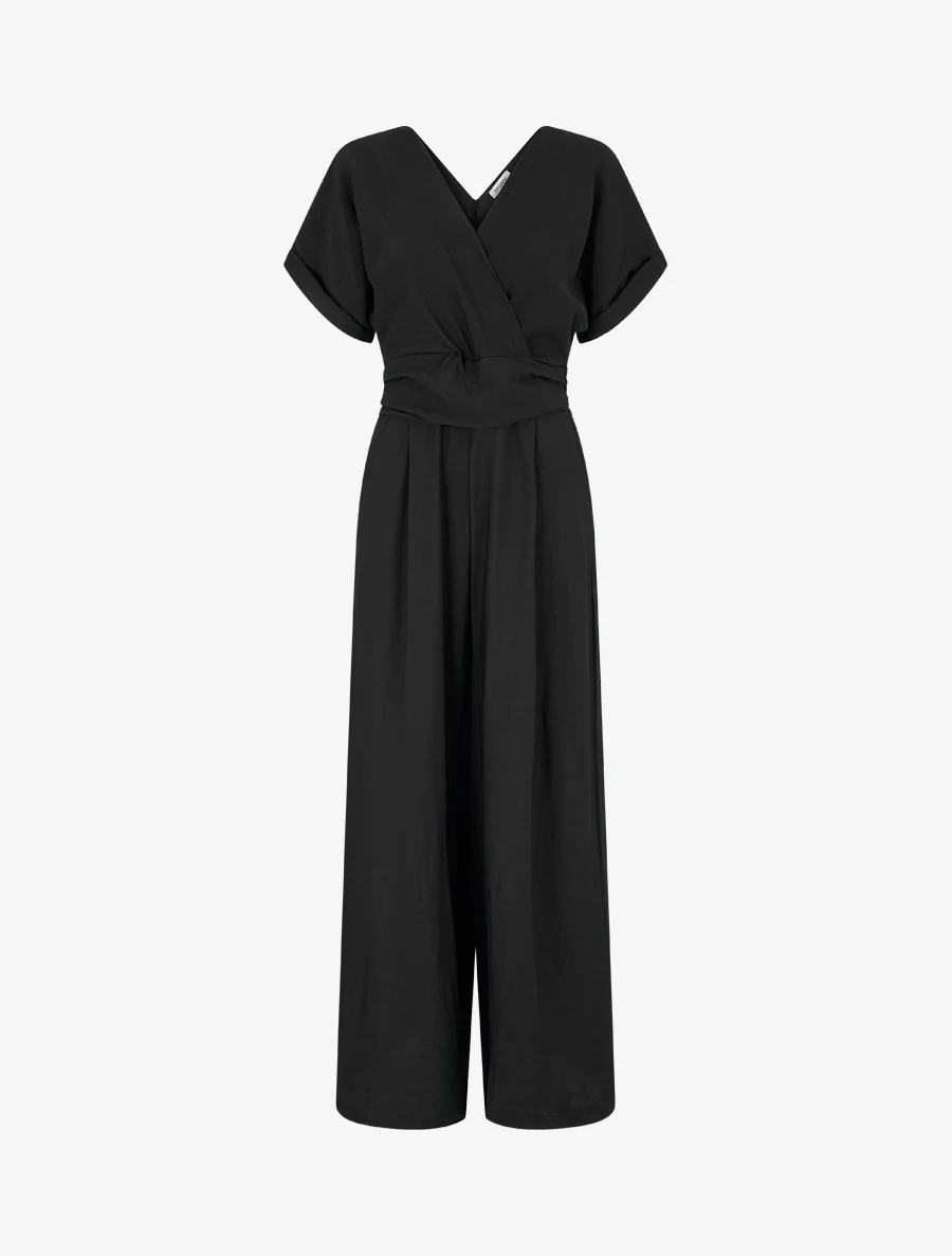 Effen jumpsuit met korte mouwen - Zwart