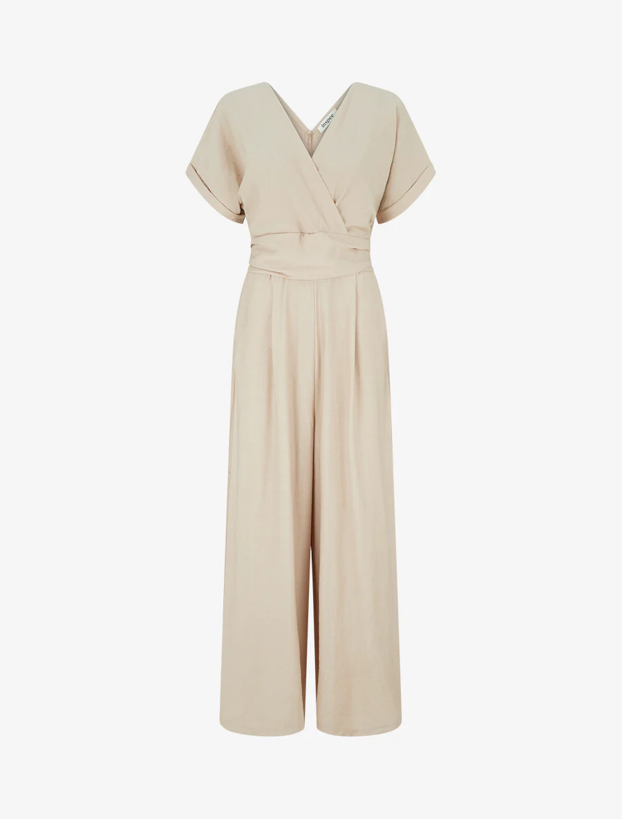 Effen jumpsuit met korte mouwen - Beige