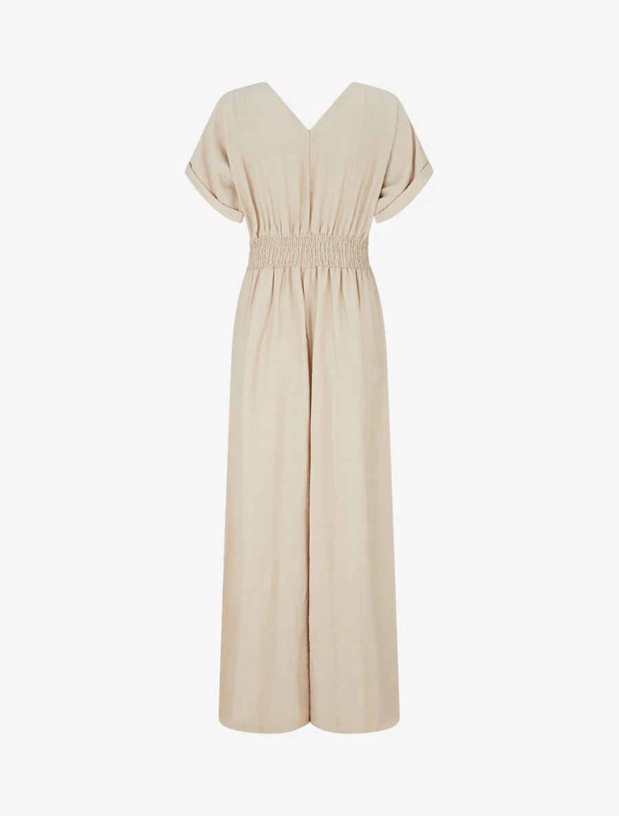 Effen jumpsuit met korte mouwen - Beige - Image 2