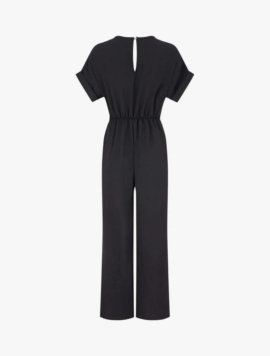 Effen jumpsuit met korte mouwen - Zwart - Image 2