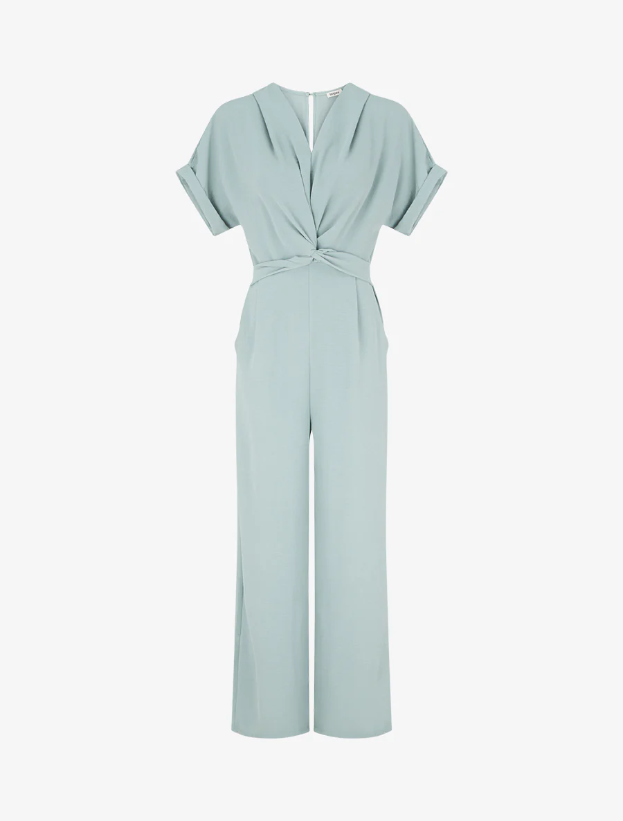 Effen jumpsuit met korte mouwen - Watergroen