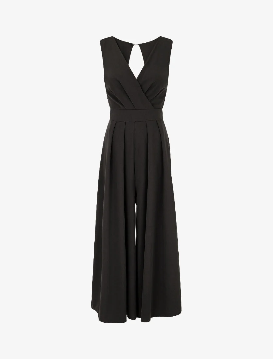 Effen jumpsuit met open rug - Zwart