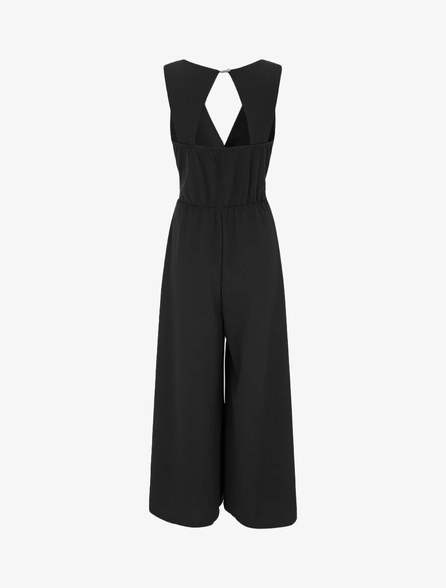 Effen jumpsuit met open rug - Zwart - Image 2