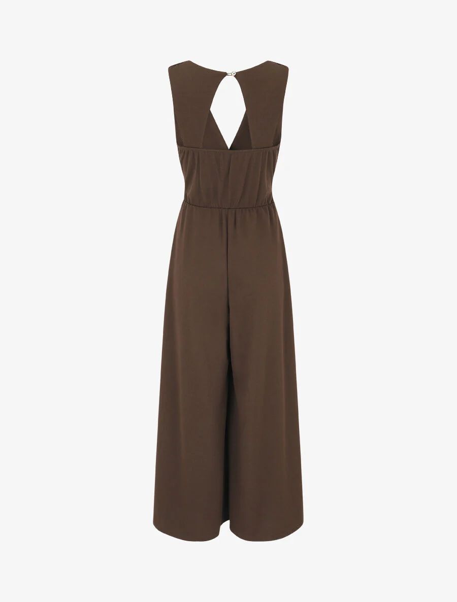 Effen jumpsuit met opengewerkte achterkant - bruin - Image 2