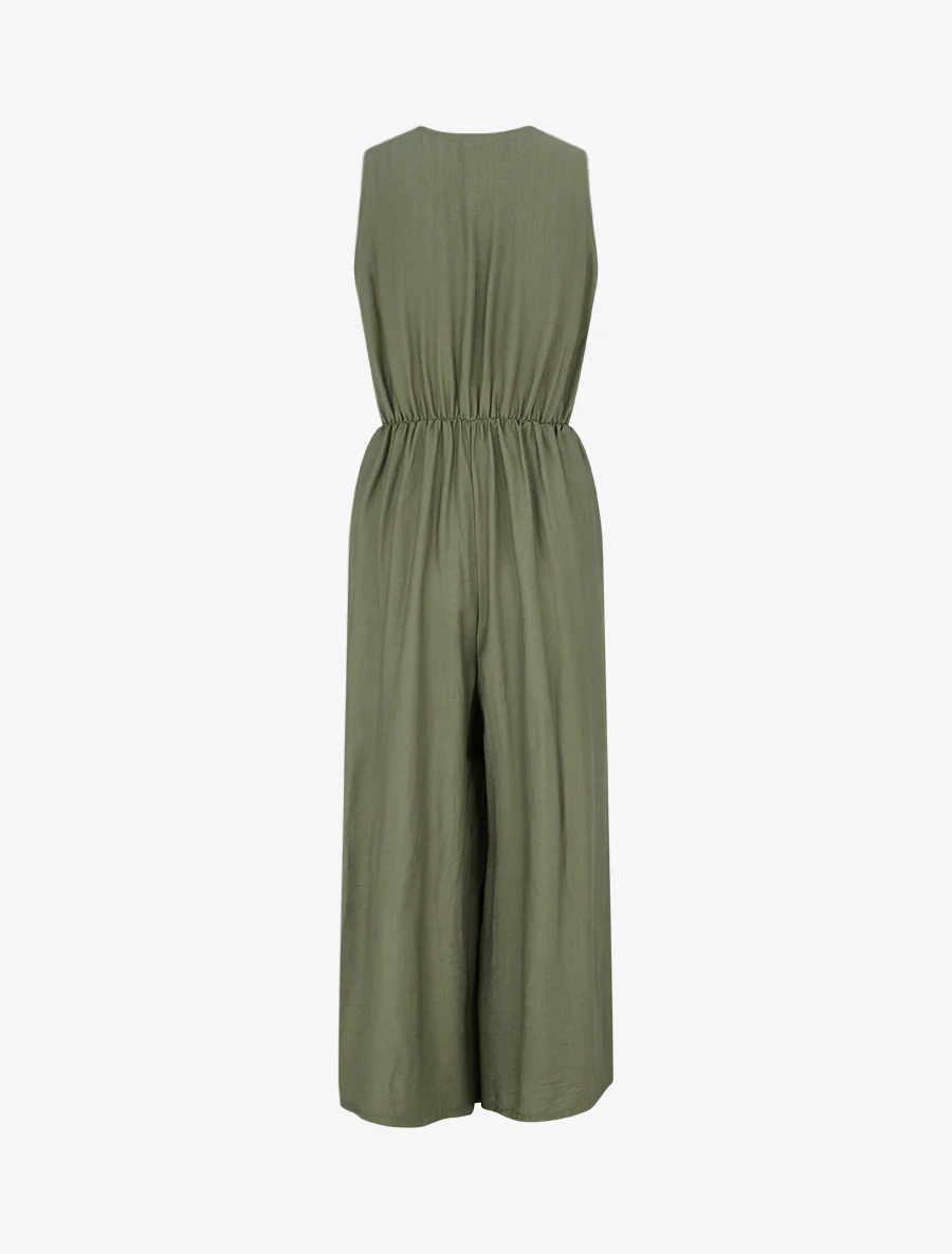 Effen jumpsuit met overslagkraag - Kaki - Image 2