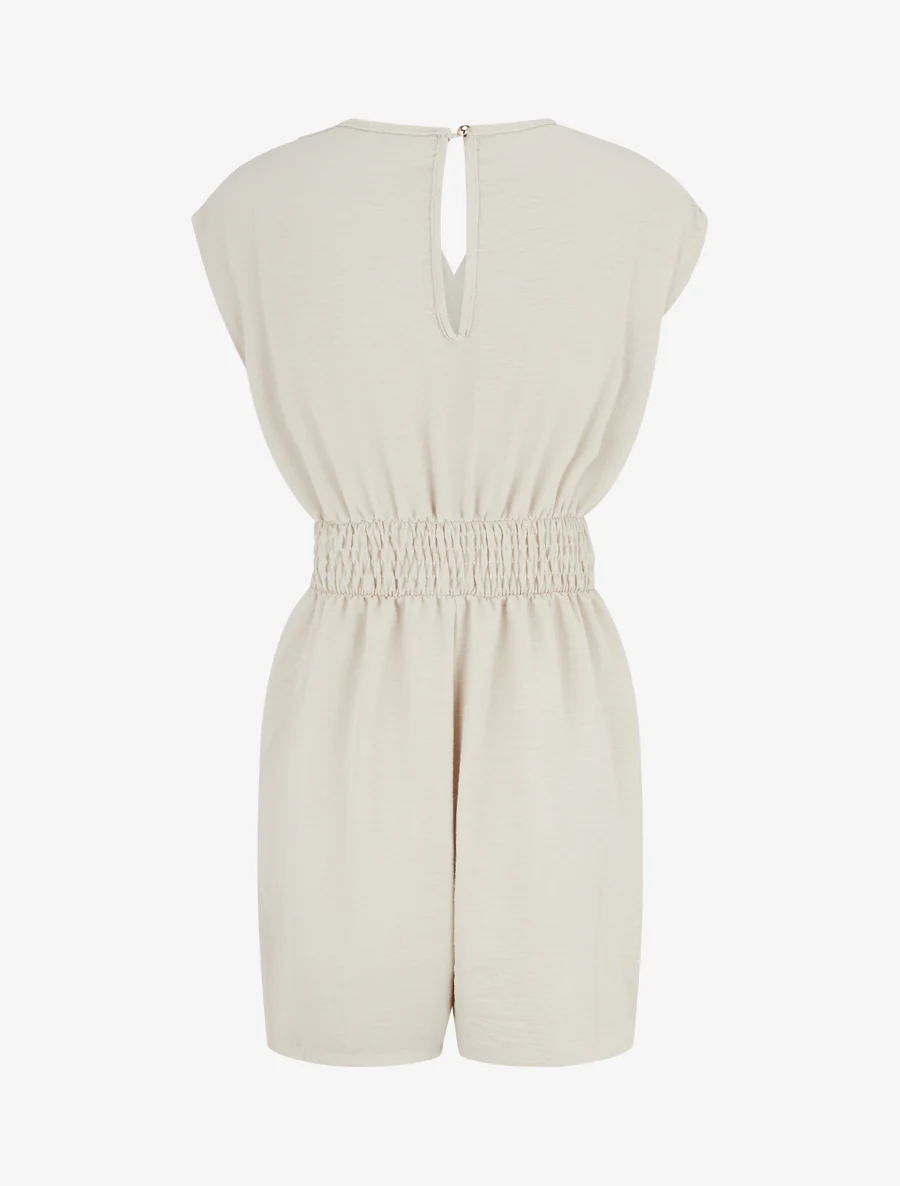 Effen jumpsuit met sierstuk in de taille. - Beige - Image 2