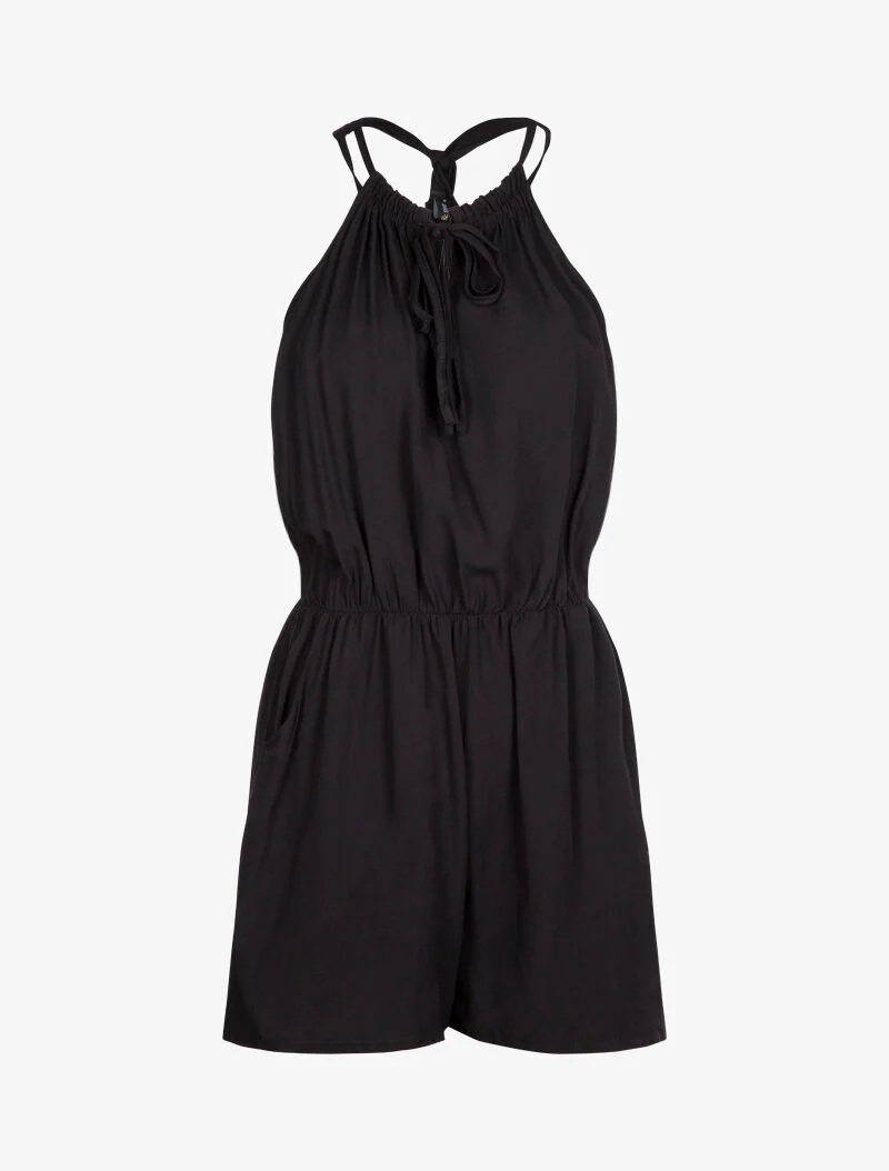Effen jumpsuit met vloeiende stof - zwart