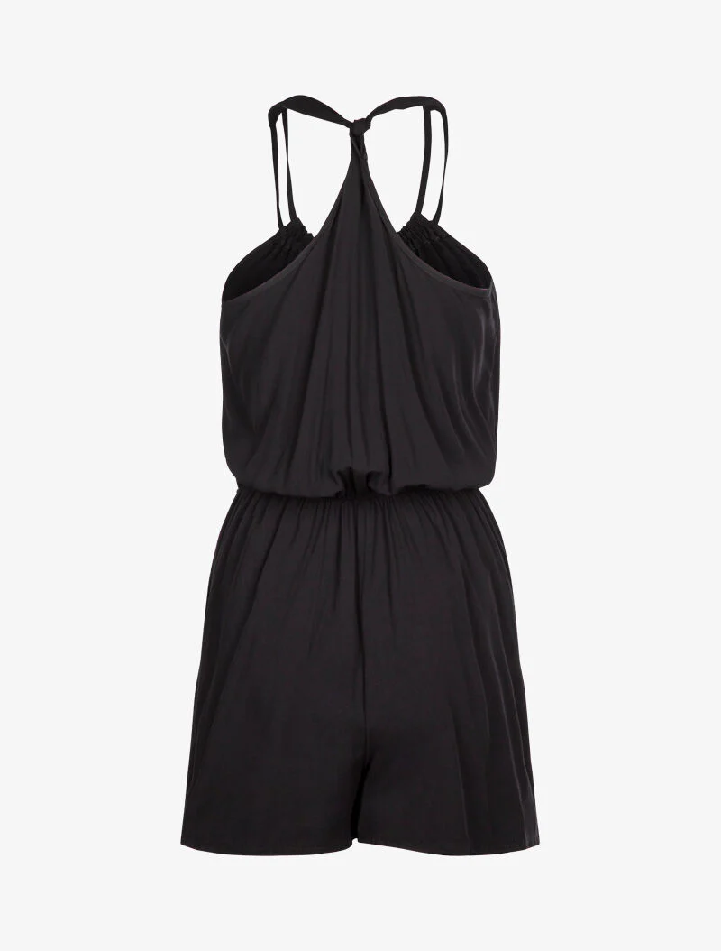 Effen jumpsuit met vloeiende stof - zwart - Image 2