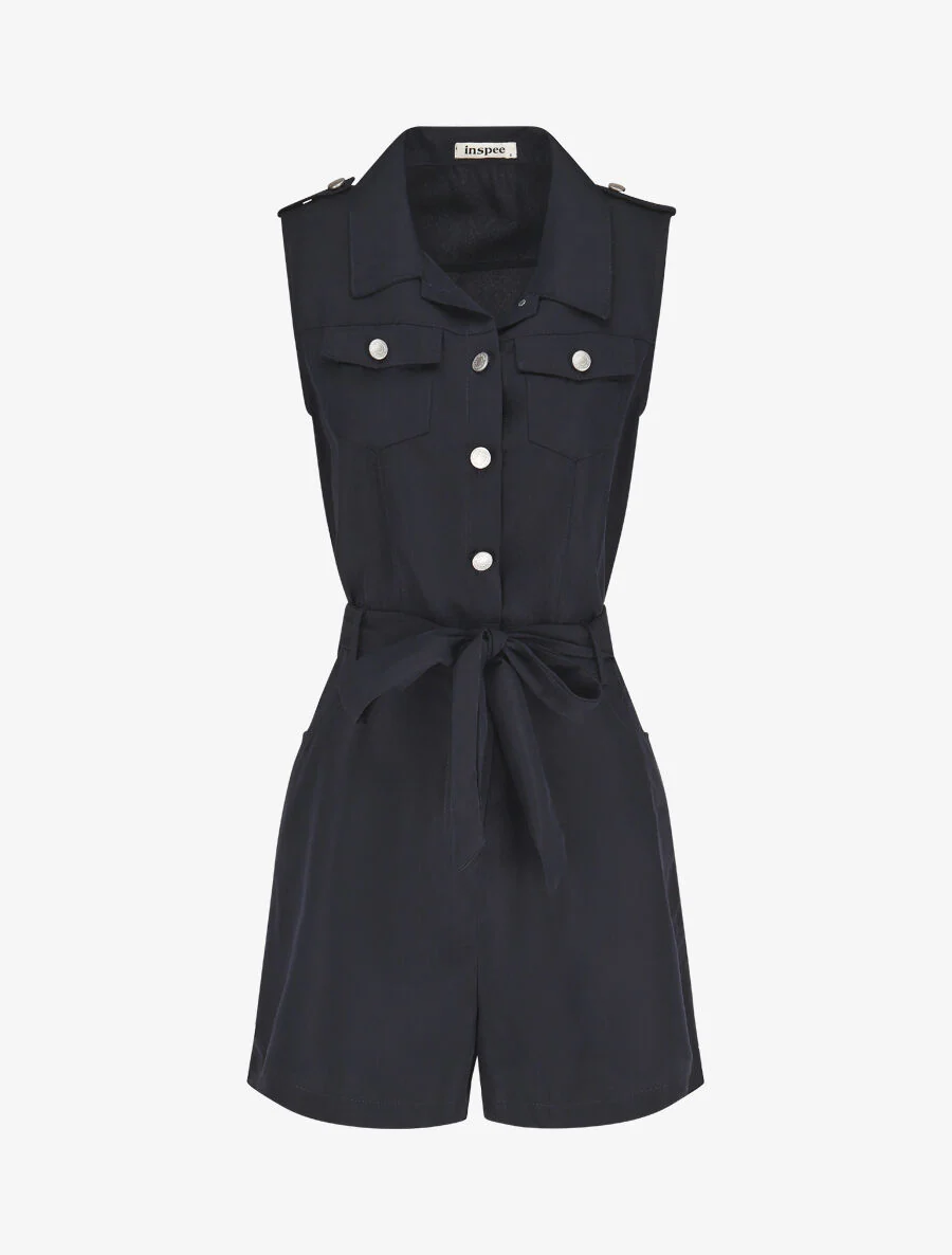Effen jumpsuit zonder mouwen - Marineblauw