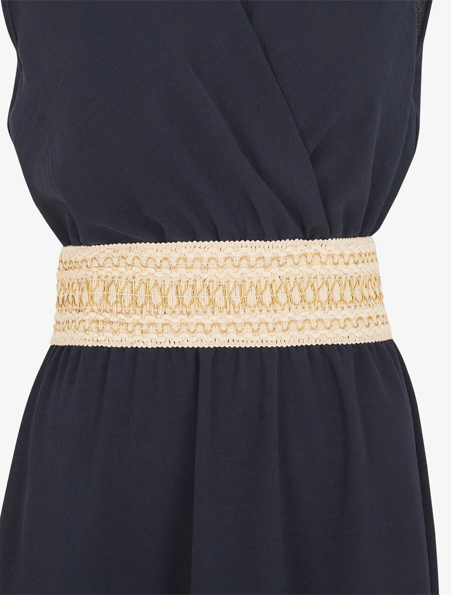 Effen jurk met iriserende elastische band - Marineblauw - Image 3