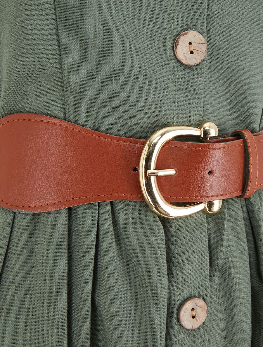 Effen jurk met linneneffect - Kakigroen - Image 3