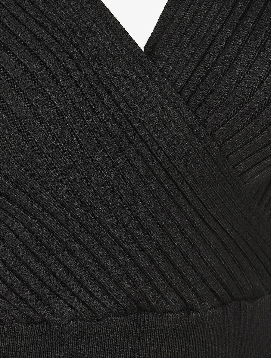 Effen jurk met omslagkraag - Zwart - Image 3