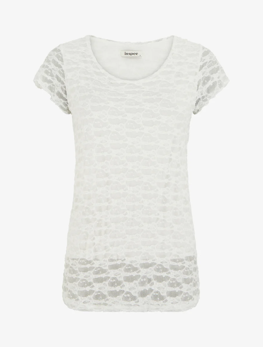 Effen kanten top met ronde hals - Wit