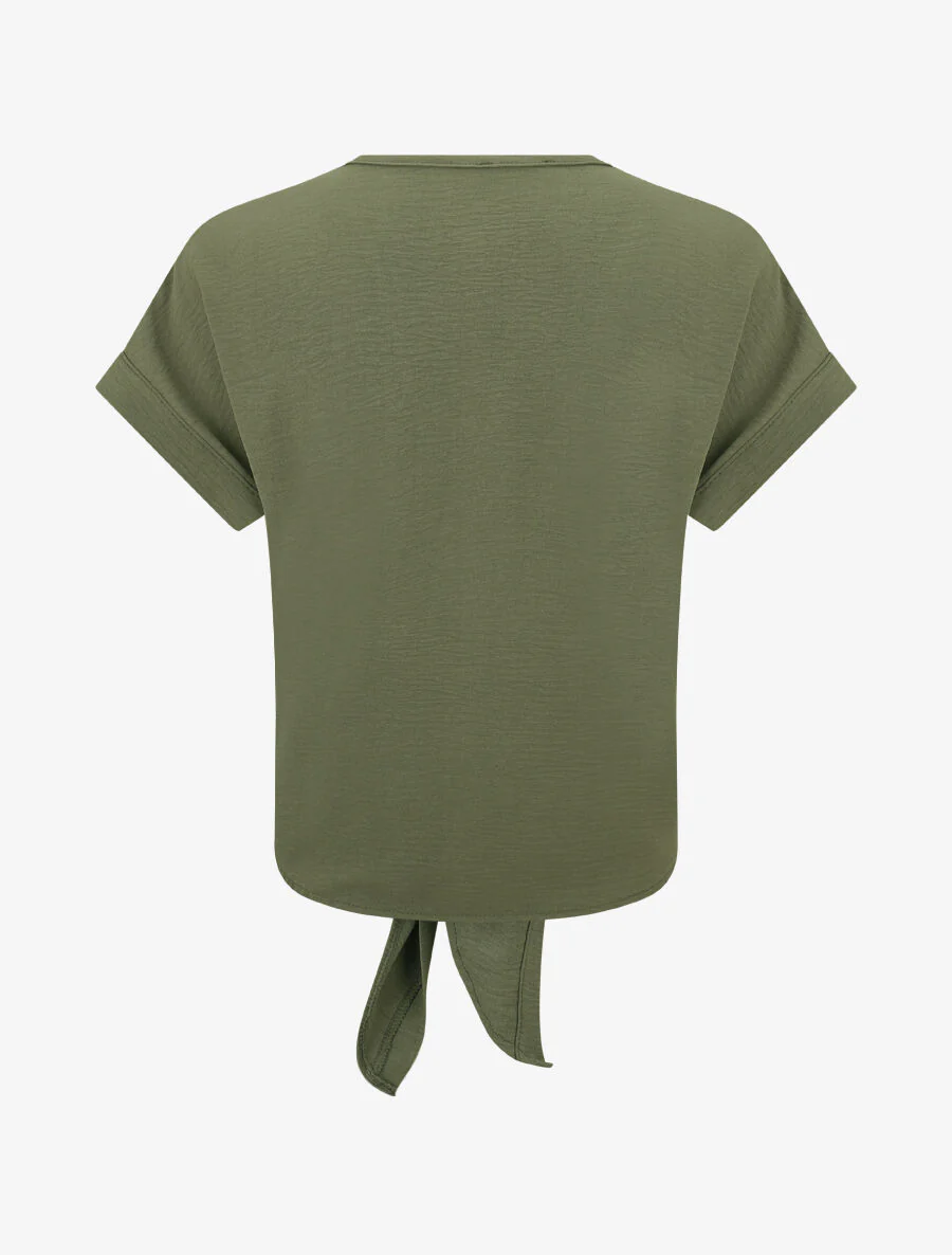 Effen knoopblouse met borduursel - Kakigroen - Image 2