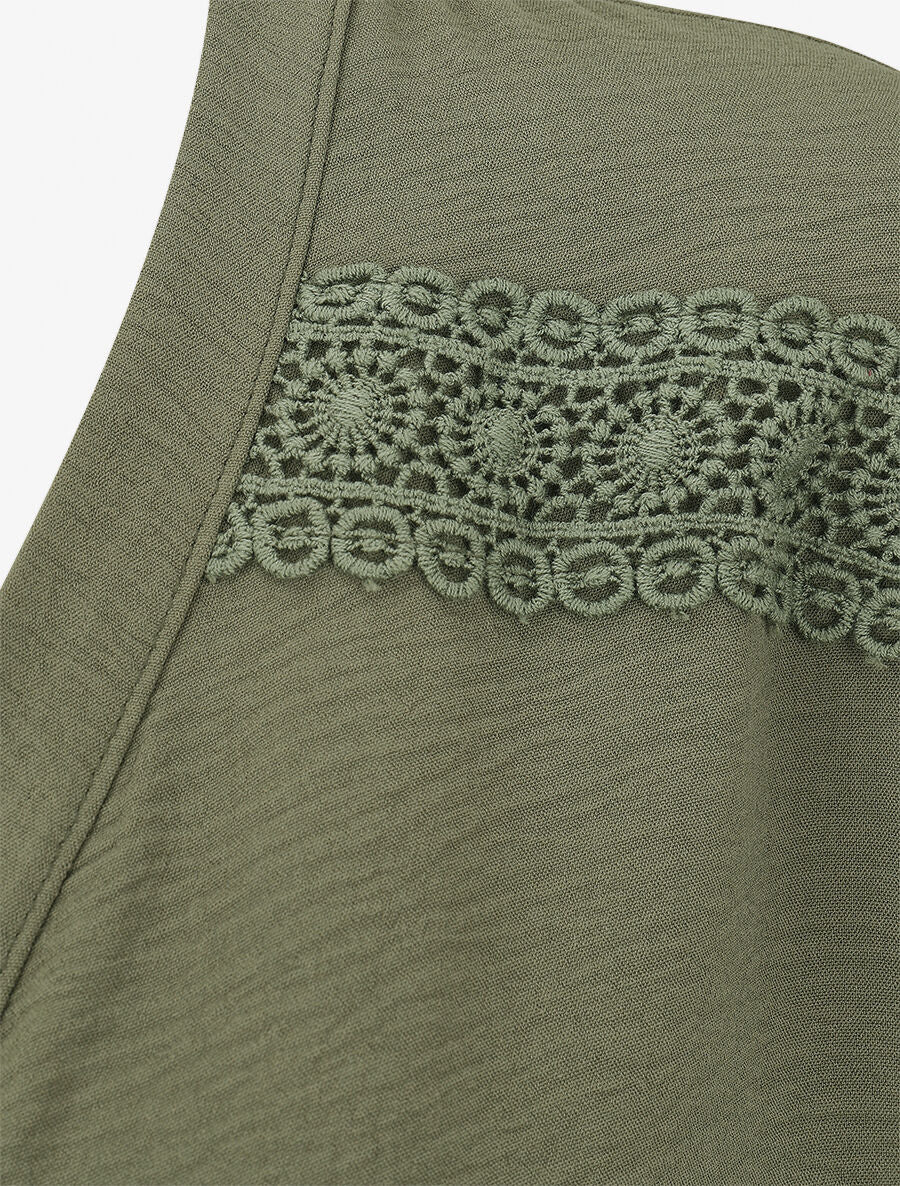 Effen knoopblouse met borduursel - Kakigroen - Image 3