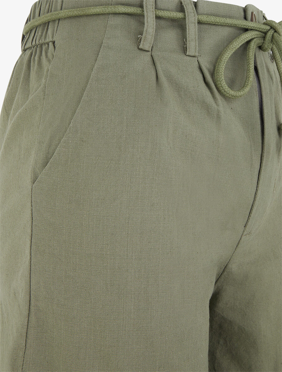 Effen korte broek met omslag. linneneffect - Kakigroen - Image 3
