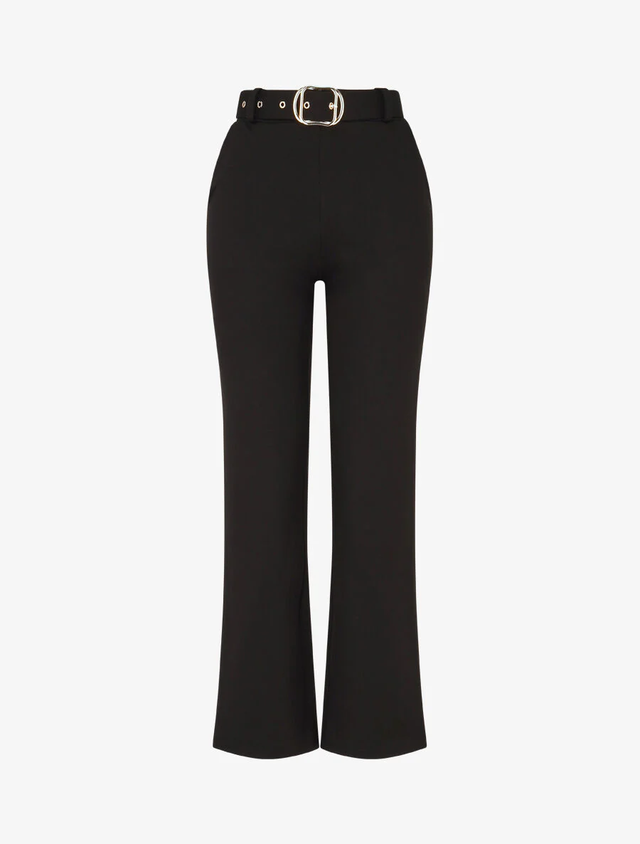 Effen lange broek met riem - Zwart