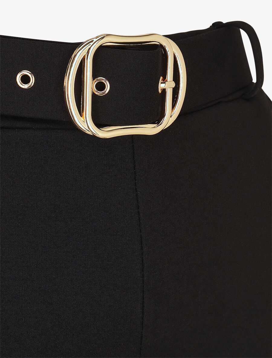 Effen lange broek met riem - Zwart - Image 3