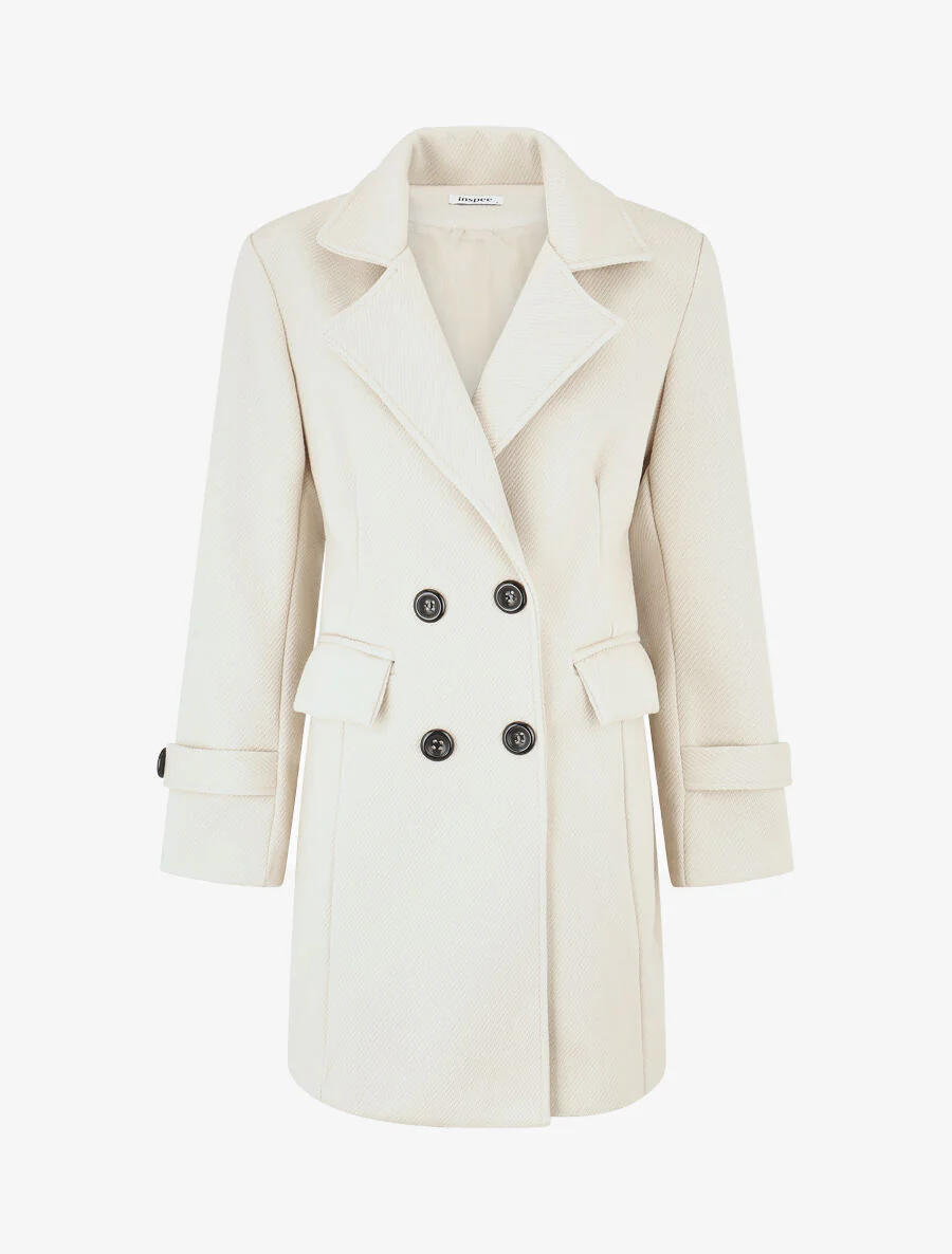 Effen lange jas met en notch-revers - Beige
