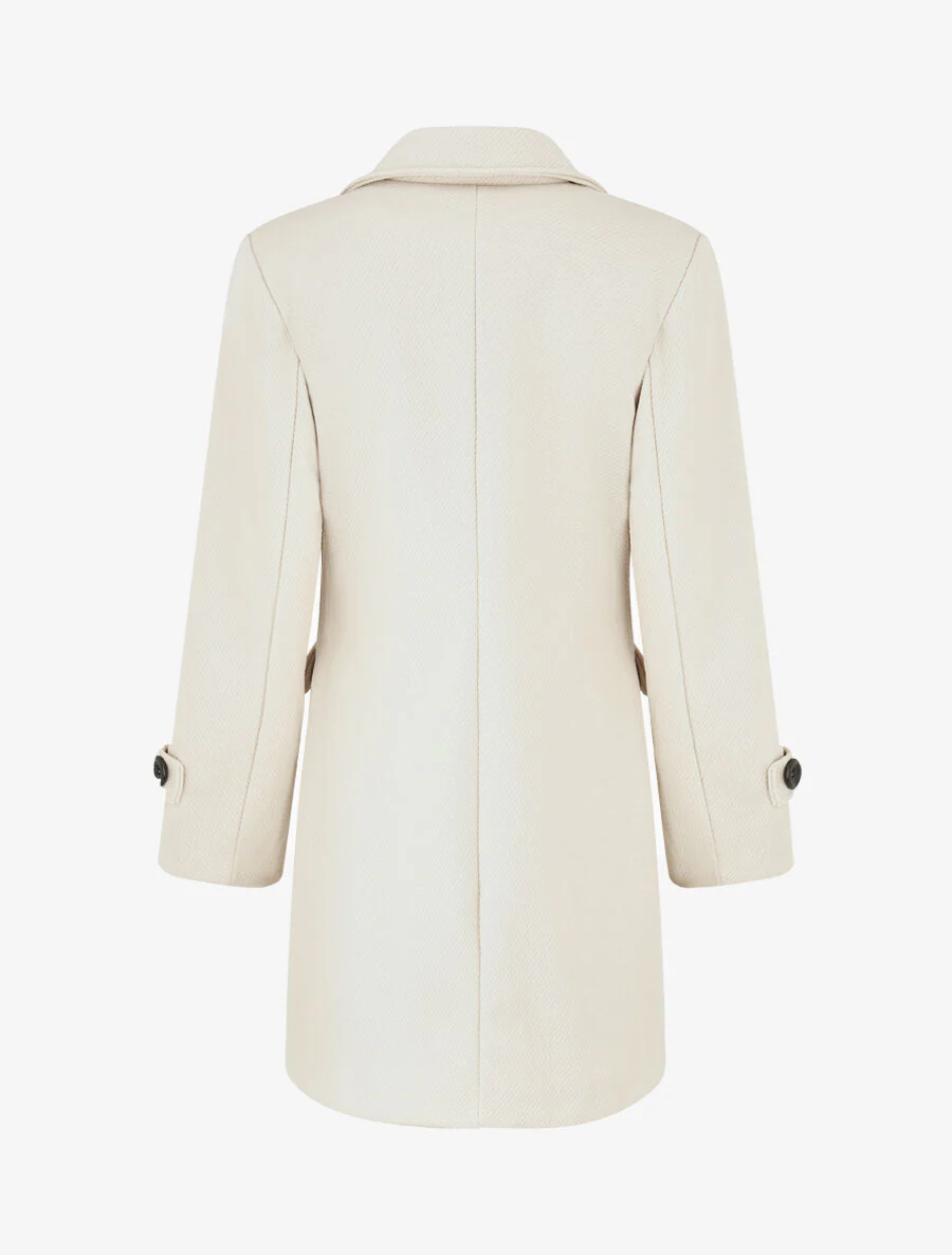 Effen lange jas met en notch-revers - Beige - Image 2