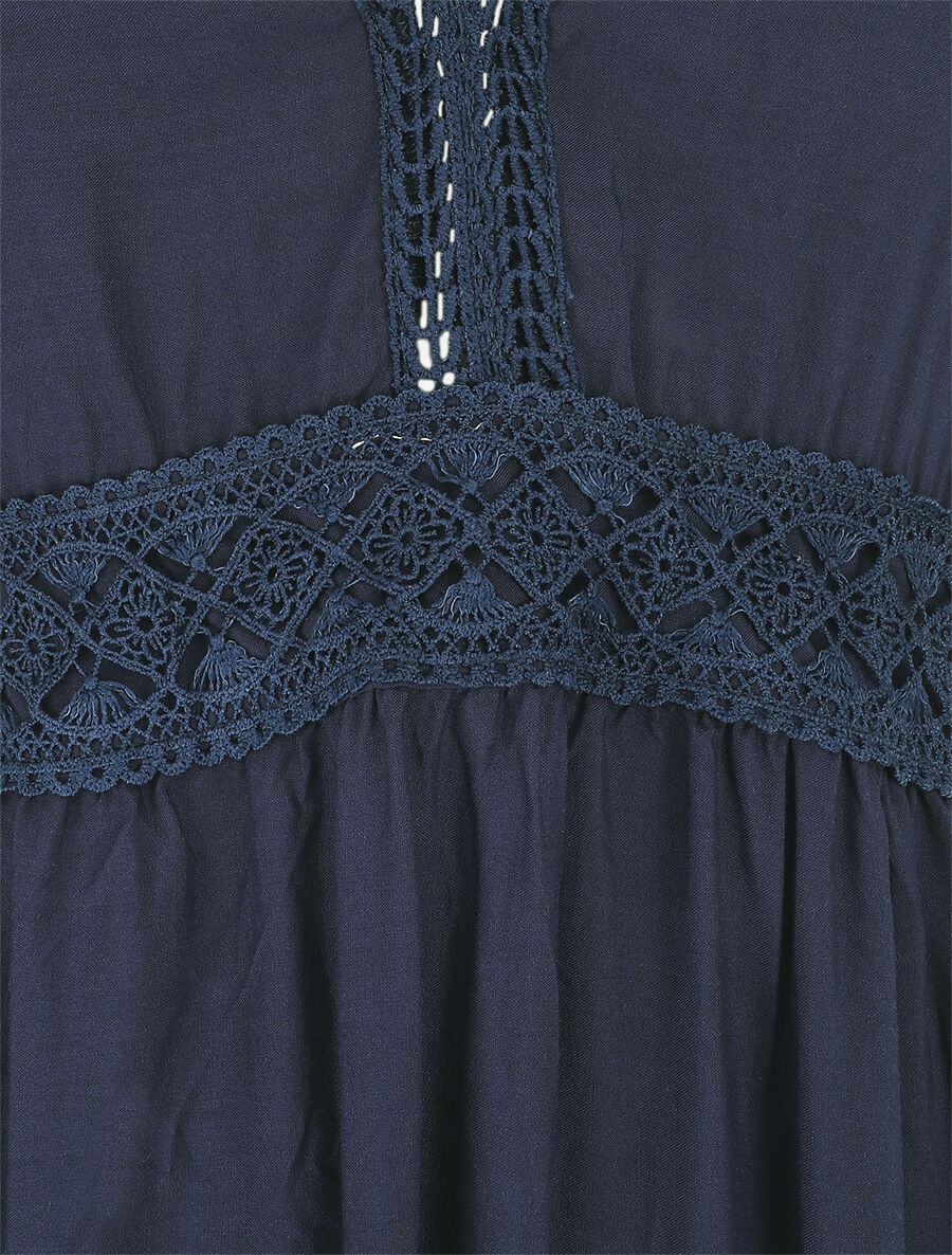 Effen lange jurk met dunne bandjes - Donkerblauw - Image 3
