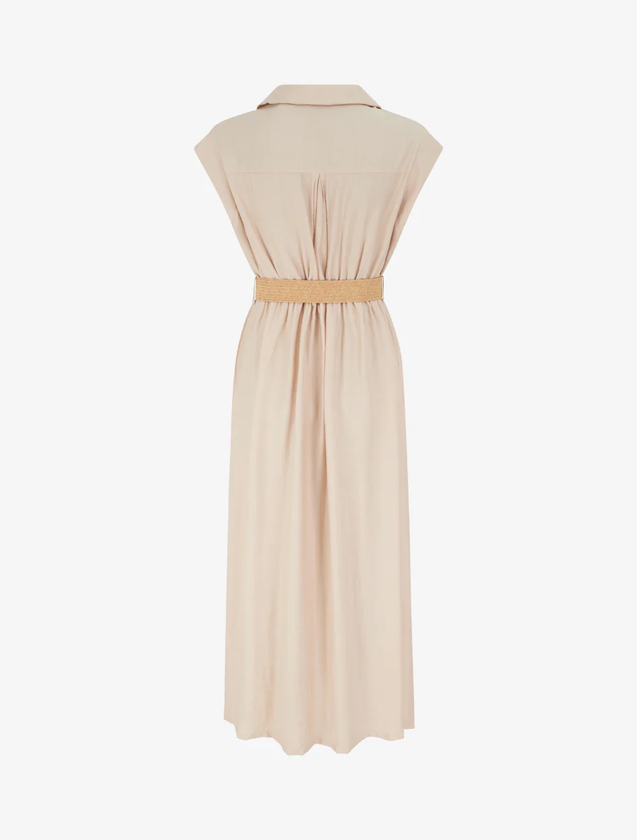 Effen lange jurk met knopen - Beige - Image 2