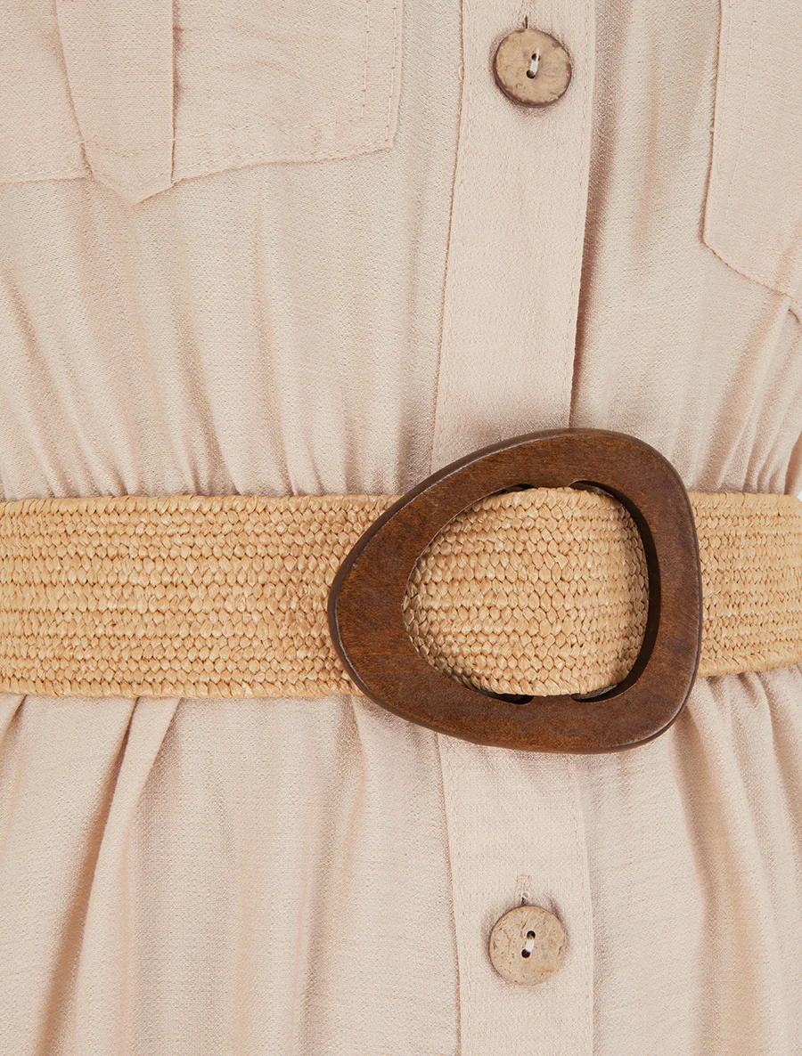 Effen lange jurk met knopen - Beige - Image 3