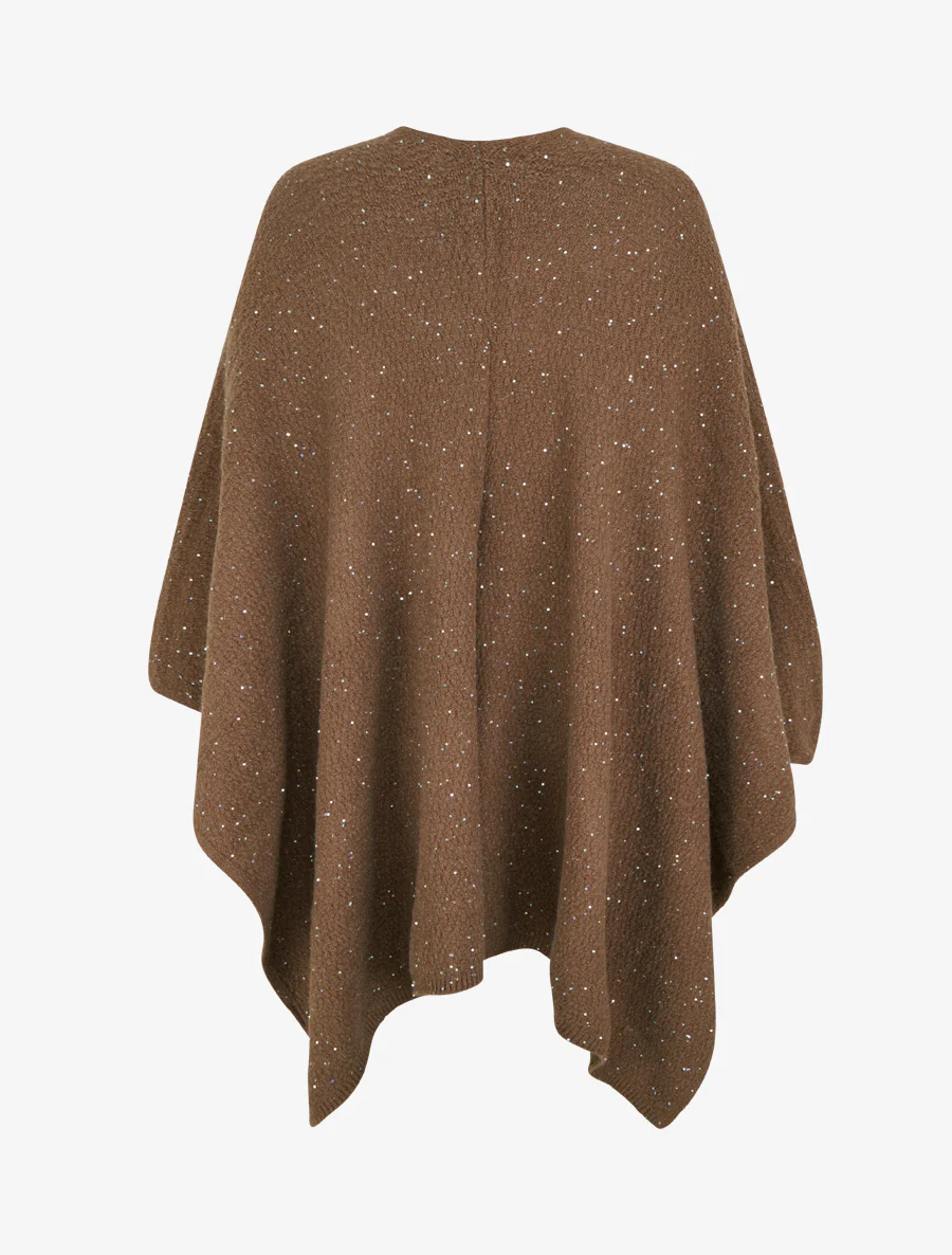 Effen lange poncho met pailletten - Bruin - Image 2