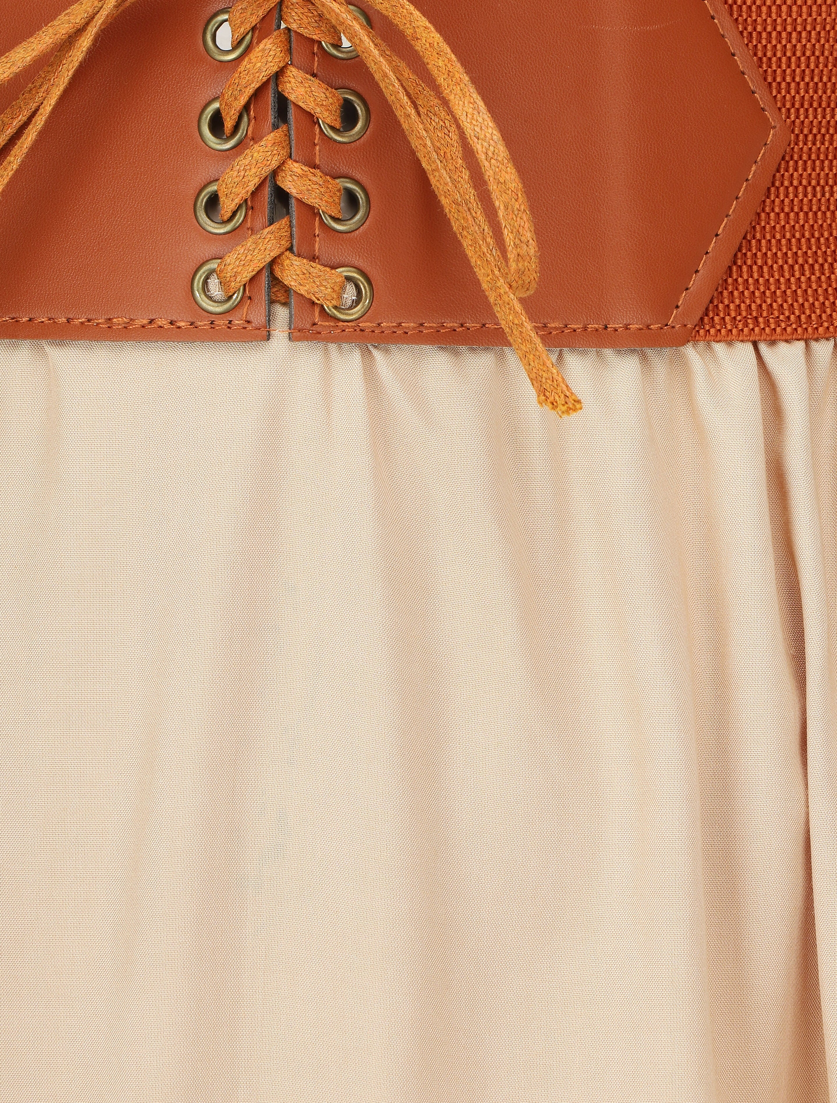 Effen lange rok met elastische tailleband - beige - Image 3