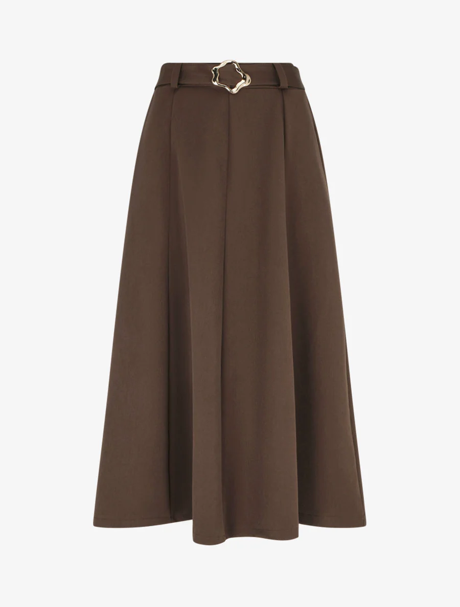 Effen midi-rok met sierstuk. - Bruin