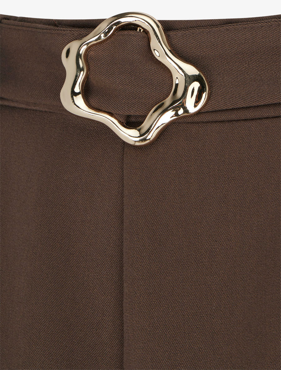 Effen midi-rok met sierstuk. - Bruin - Image 3