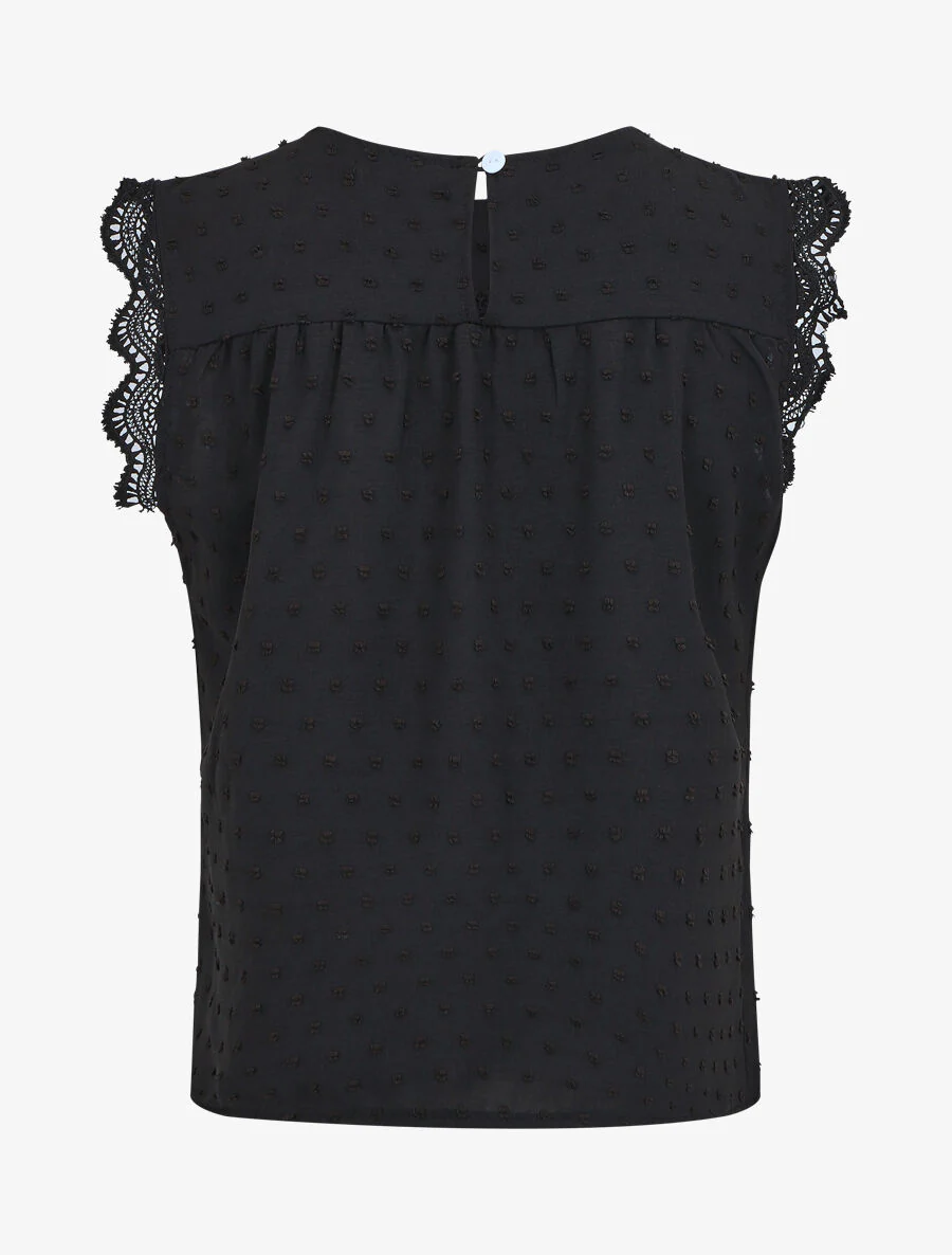 Effen mouwloze blouse met structuur - Zwart - Image 2