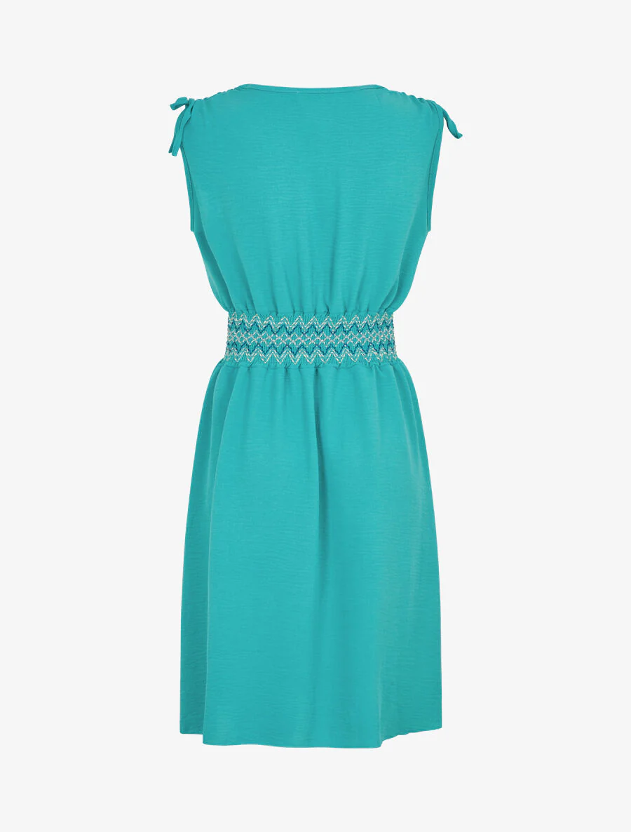 Effen mouwloze jurk met elastische tailleband - Turkoois - Image 2