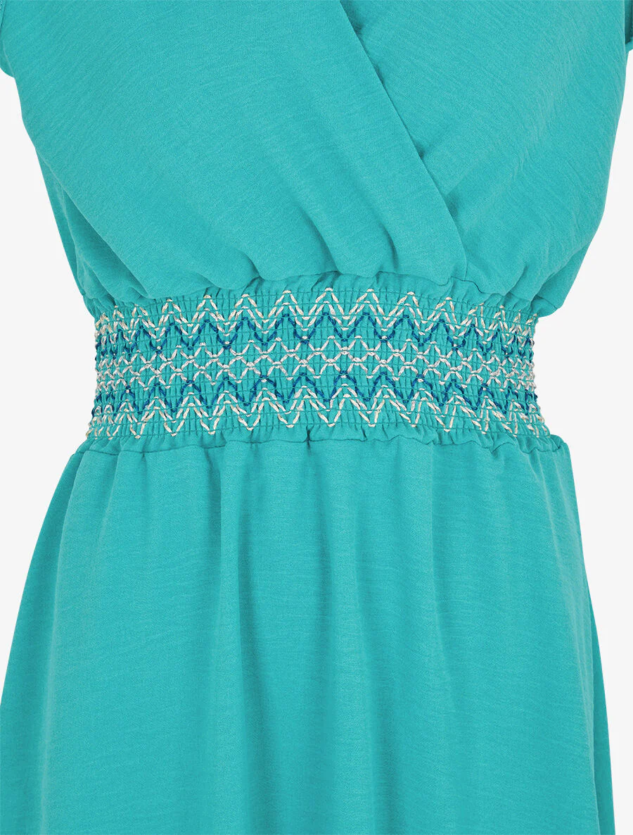 Effen mouwloze jurk met elastische tailleband - Turkoois - Image 3