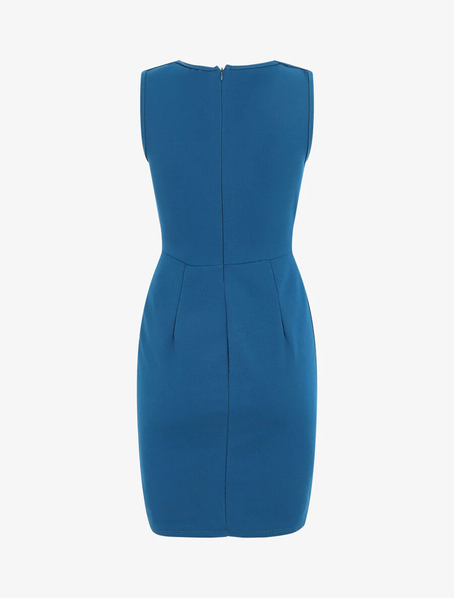 Effen mouwloze jurk met knopen - blauw - Image 3