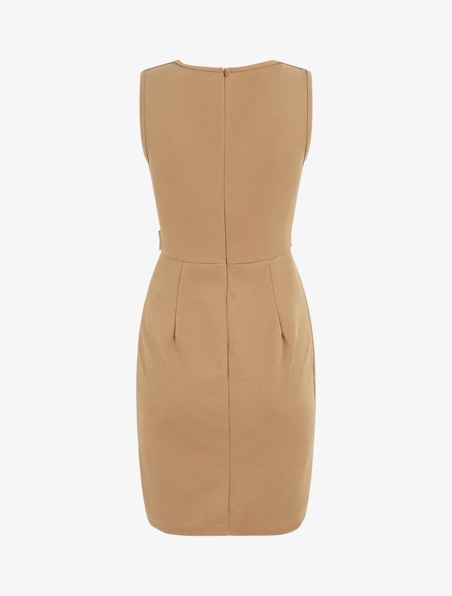 Effen mouwloze jurk met knopen - taupe - Image 3
